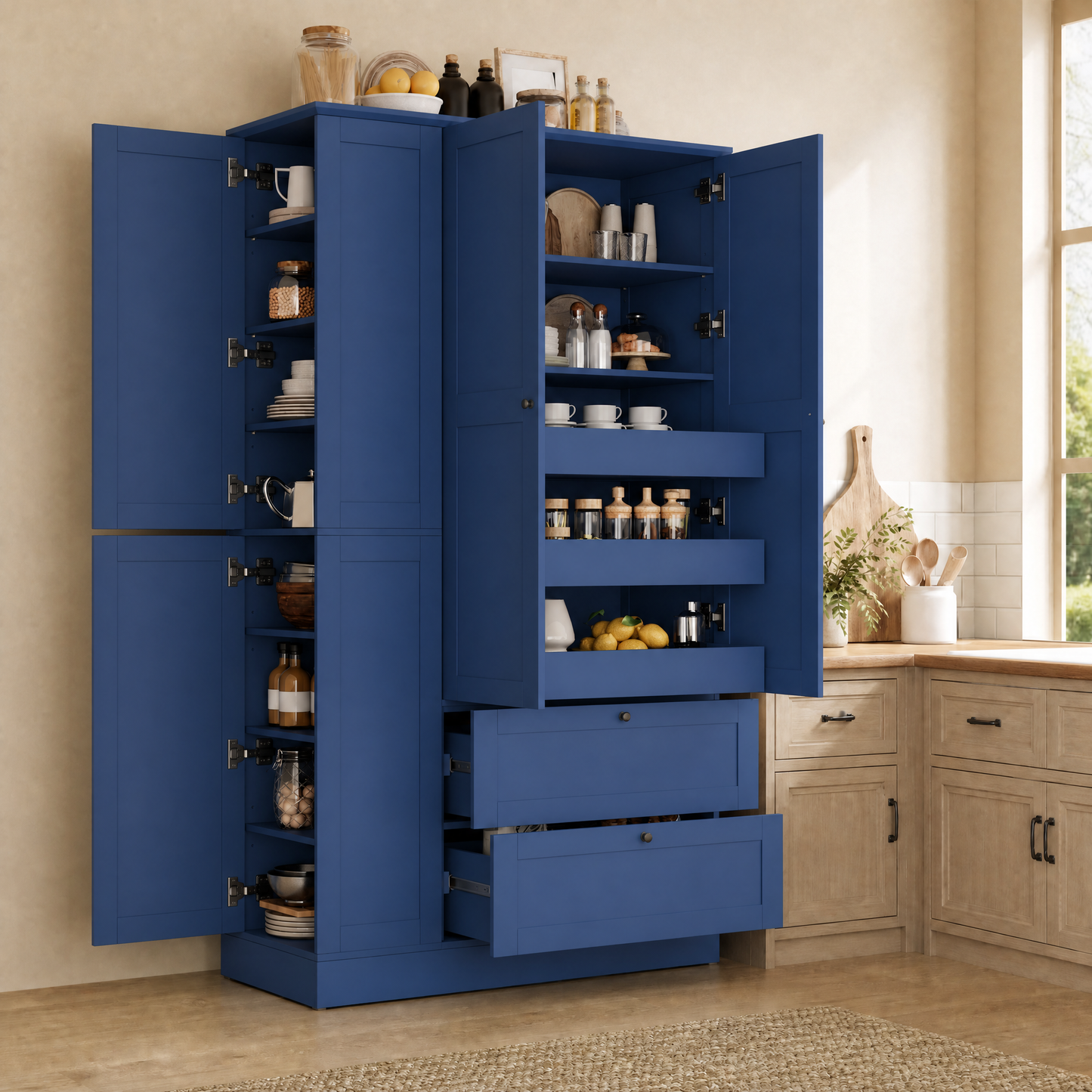 Tall Farmhouse Pantry Cabinet with Eight Shelves