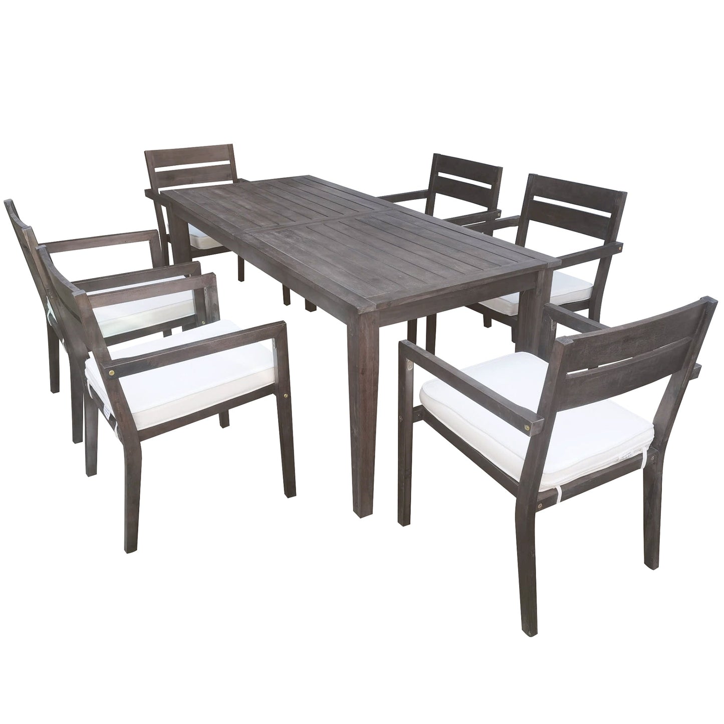 U_Style 7-piece dark brown acacia wood outdoor dining set with cushions by HouseOfZazla on Tampa Home & Garden Store