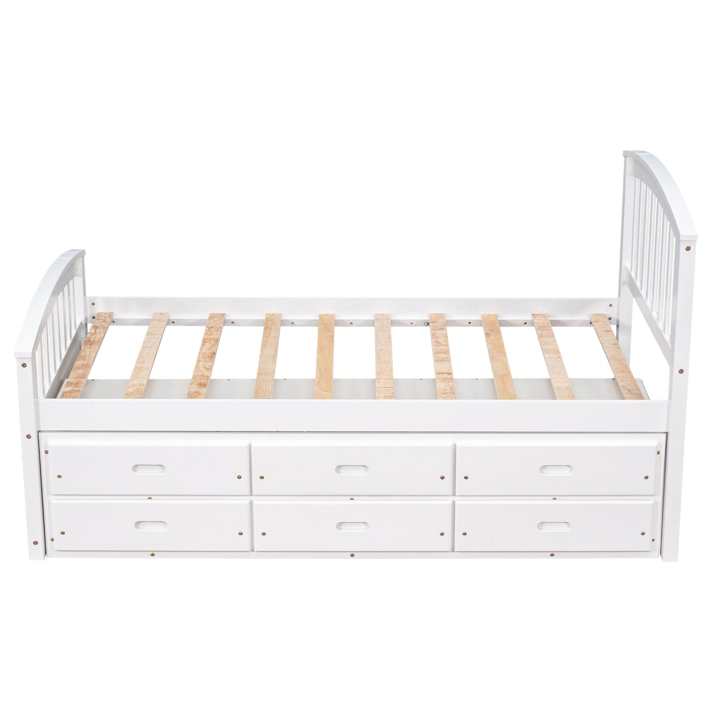 Platform storage bed with solid white wood frame and six drawers, slat bed base on Tampa Home & Garden Store