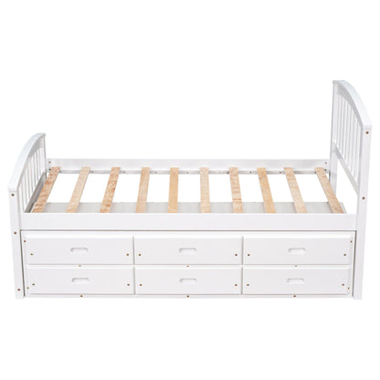 Platform storage bed with solid white wood frame and six drawers, slat bed base on Tampa Home & Garden Store