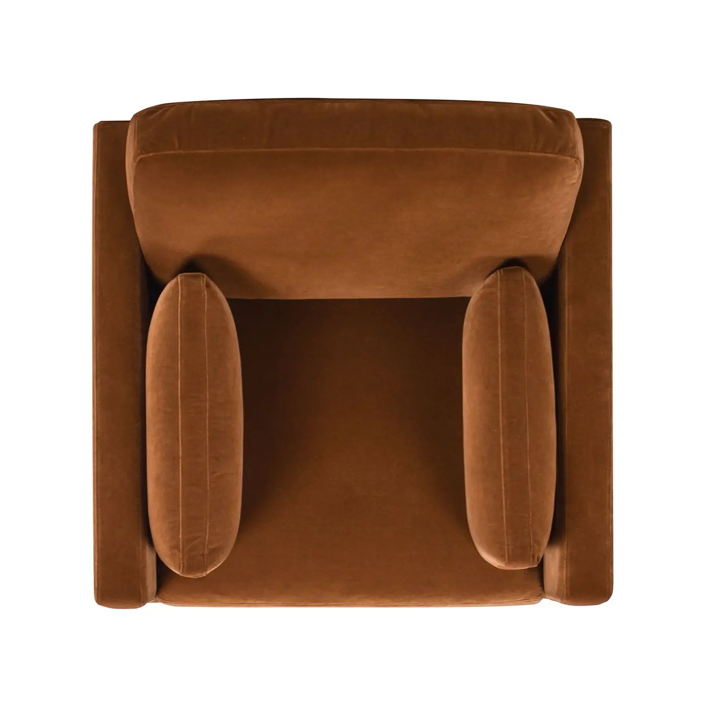 Knox Modern Farmhouse Arm Chair in rust velvet with wide back cushion and curved arms on Tampa Home & Garden Store