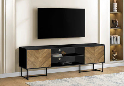 TV stand console with black frame and chevron doors, modern storage by Unique Piece Furniture on Tampa Home & Garden Store
