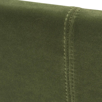 Marcella upholstered shelter headboard close-up in olive green suede with seam detail on Tampa Home & Garden Store