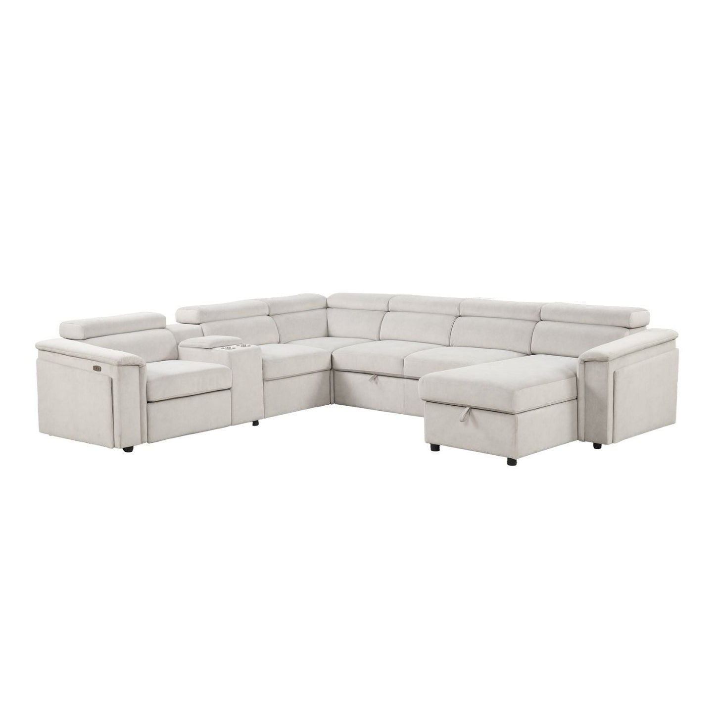 Harvey power recliner sleeper sectional by HouseOfZazla in beige fabric, L-shaped chaise on Tampa Home & Garden Store