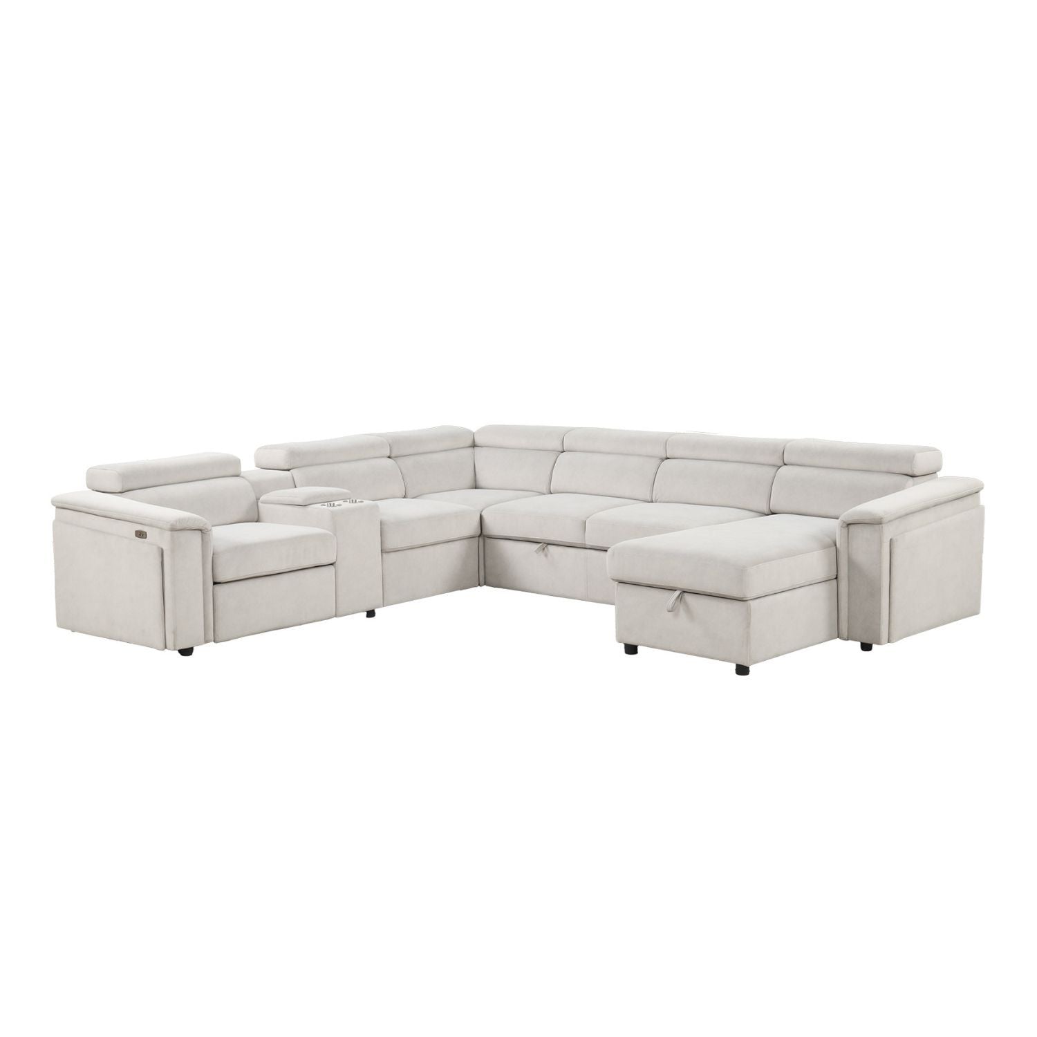 Harvey power recliner sleeper sectional by HouseOfZazla in beige fabric, L-shaped chaise on Tampa Home & Garden Store