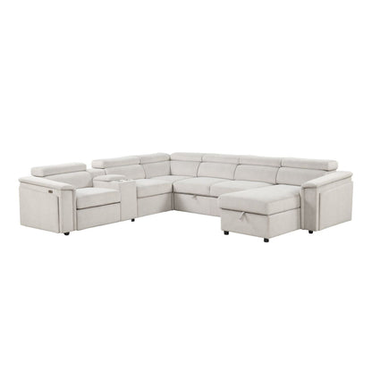 Harvey power recliner sleeper sectional by HouseOfZazla in beige fabric, L-shaped chaise on Tampa Home & Garden Store