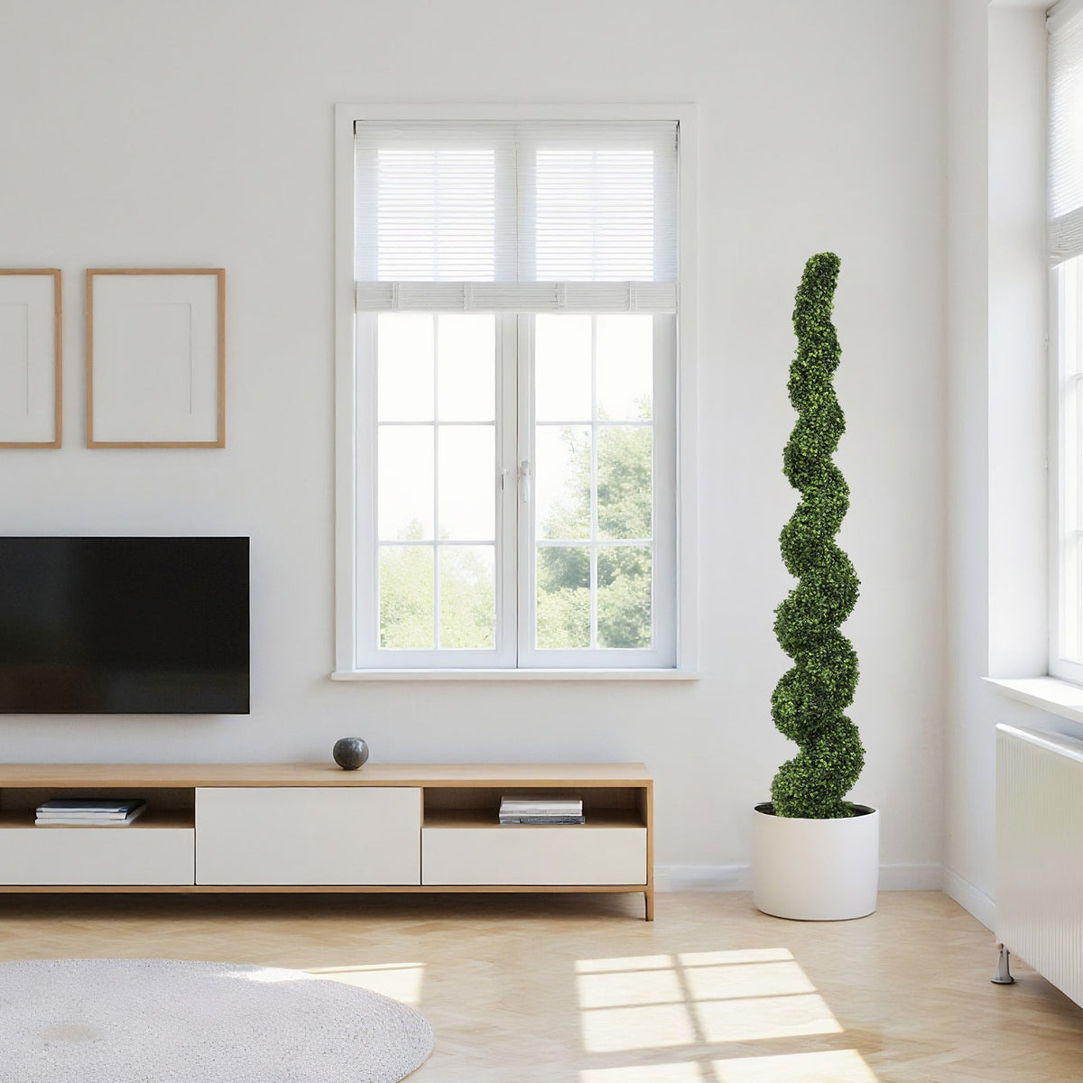 7ft spiral topiary tree faux boxwood in white pot, modern living room accent HouseOfZazla on Tampa Home & Garden Store