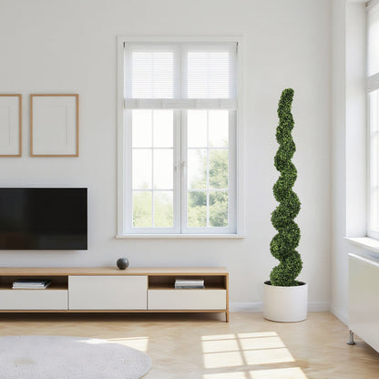 7ft spiral topiary tree faux boxwood in white pot, modern living room accent HouseOfZazla on Tampa Home & Garden Store