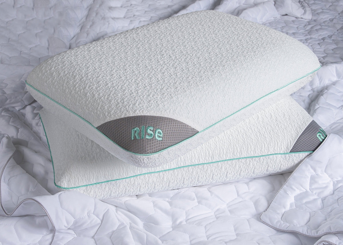 BedGear Rise Multiposition Pillow backrest white textured cover with teal piping and gray mesh on Tampa Home & Garden Store