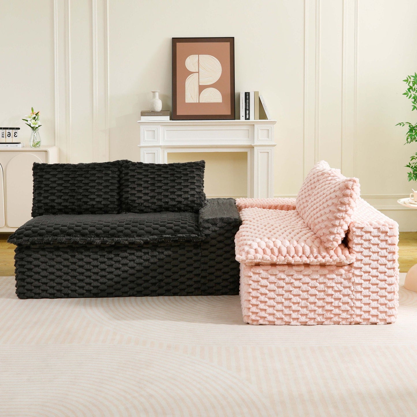 Modular Four Seater Sofa In Pink And Black