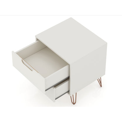 2-drawer white nightstand by HouseOfZazla with copper hairpin legs and curved pulls on Tampa Home & Garden Store