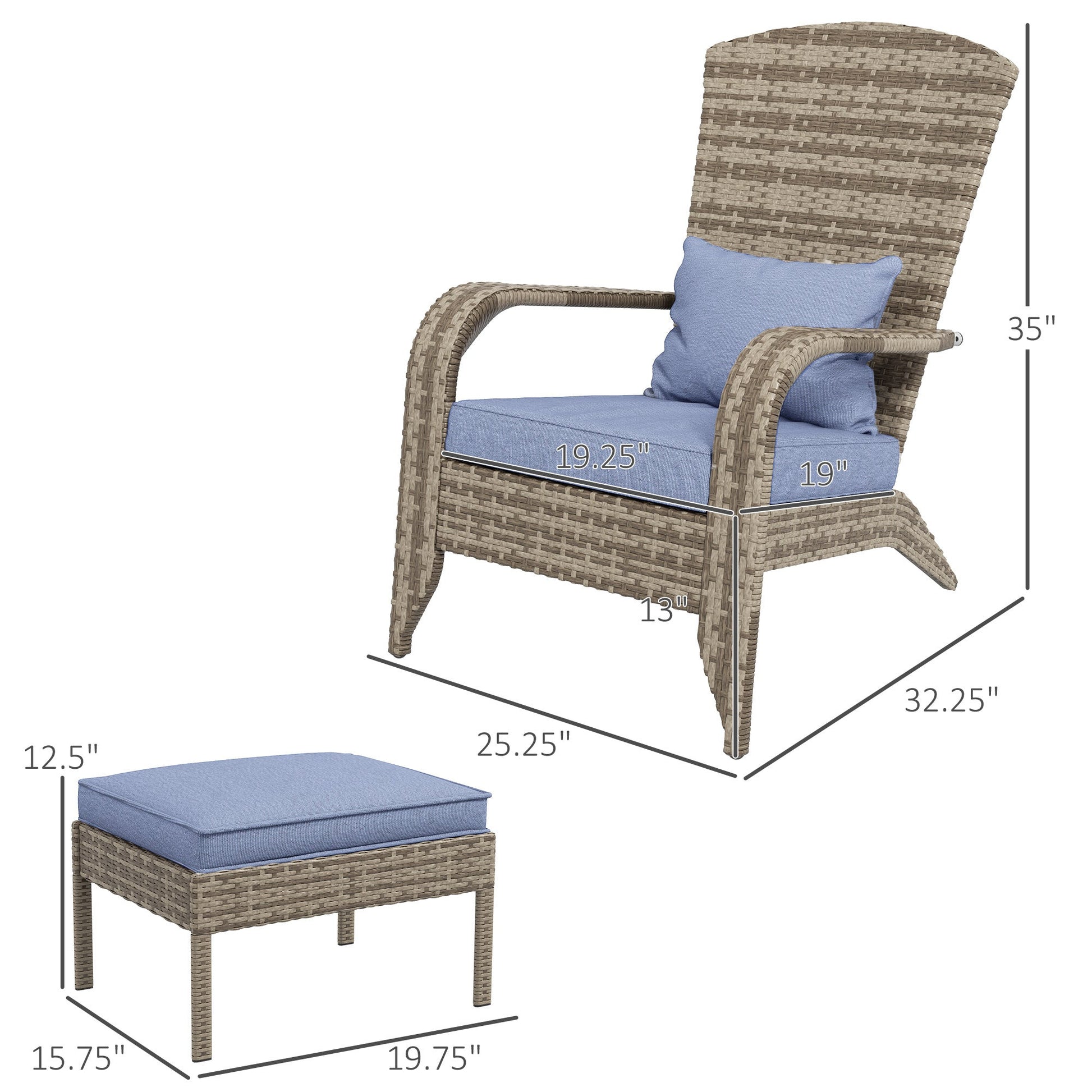 Wicker Adirondack Chair with Ottoman, blue cushions, HouseOfZazla outdoor furniture on Tampa Home & Garden Store