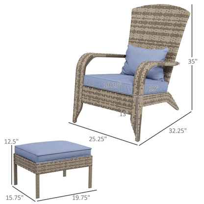 Wicker Adirondack Chair with Ottoman, blue cushions, HouseOfZazla outdoor furniture on Tampa Home & Garden Store