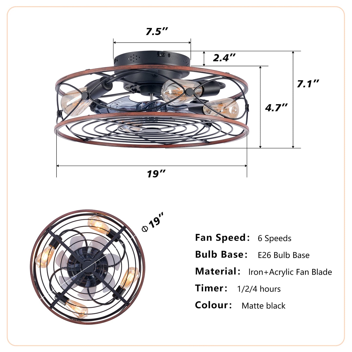 20'' Mounting Type Caged Ceiling Fan with Lights and Remote, matte black finish on Tampa Home & Garden Store