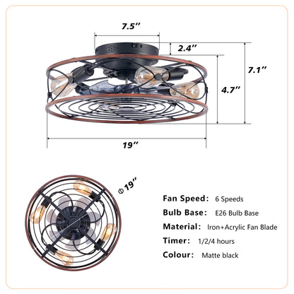 20'' Mounting Type Caged Ceiling Fan with Lights and Remote, matte black finish on Tampa Home & Garden Store