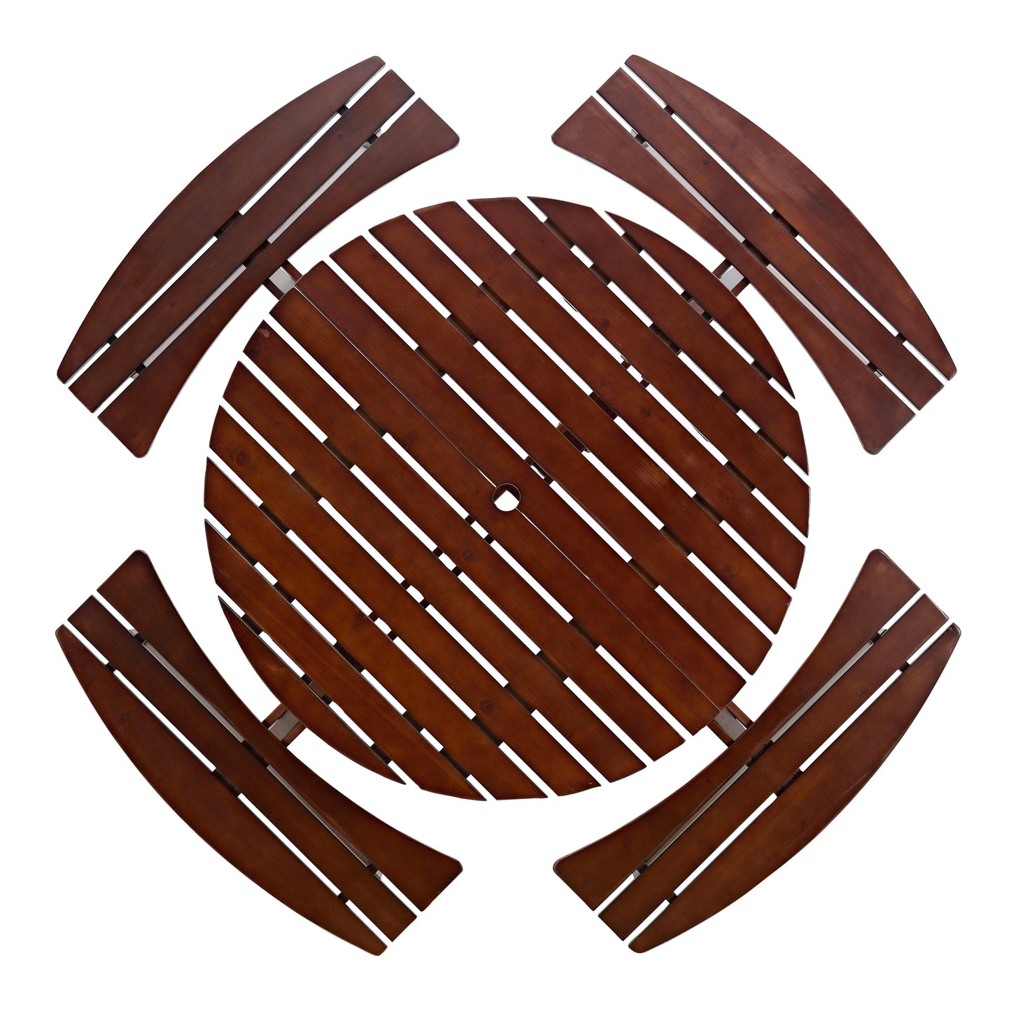 Outdoor 8 Person Round Picnic Table with Built-In Benches brown wooden slat panels on Tampa Home & Garden Store