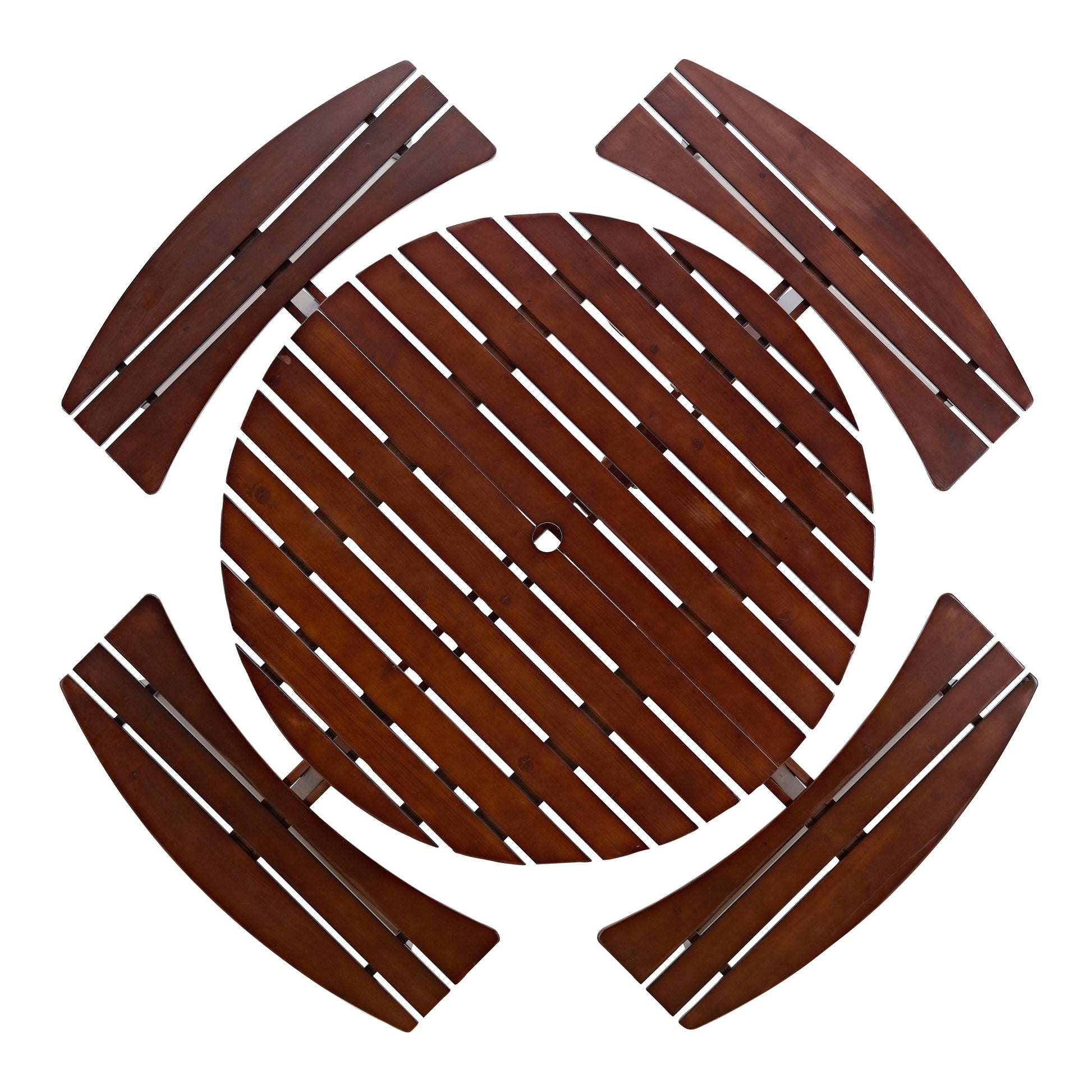 Outdoor 8 Person Round Picnic Table with Built-In Benches brown wooden slat panels on Tampa Home & Garden Store