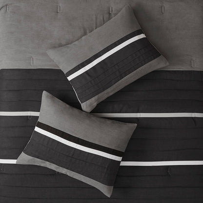 7 Piece Faux Suede Black and Grey Comforter Set