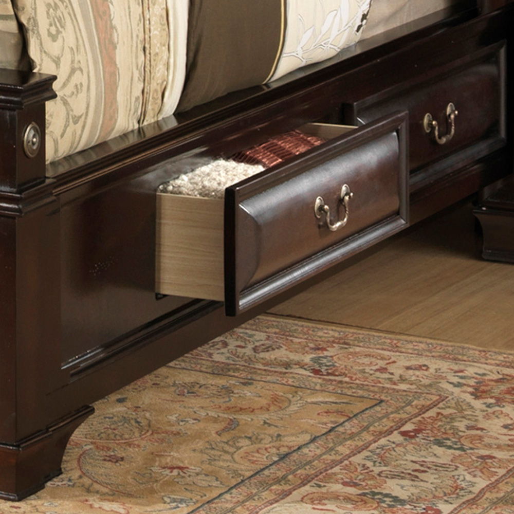 Lavita Storage Bed by HouseOfZazla in dark wood with open under-bed drawer showing storage bags on Tampa Home & Garden Store