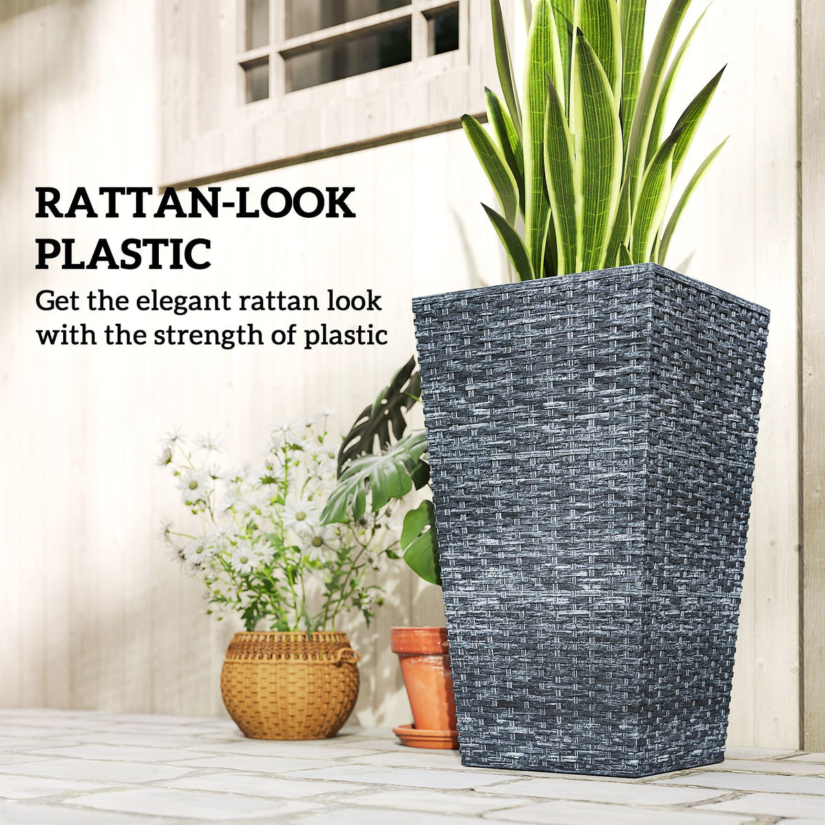 Taper Planters set of 3 in dark gray woven rattan-look plastic with drainage holes HouseOfZazla on Tampa Home & Garden Store
