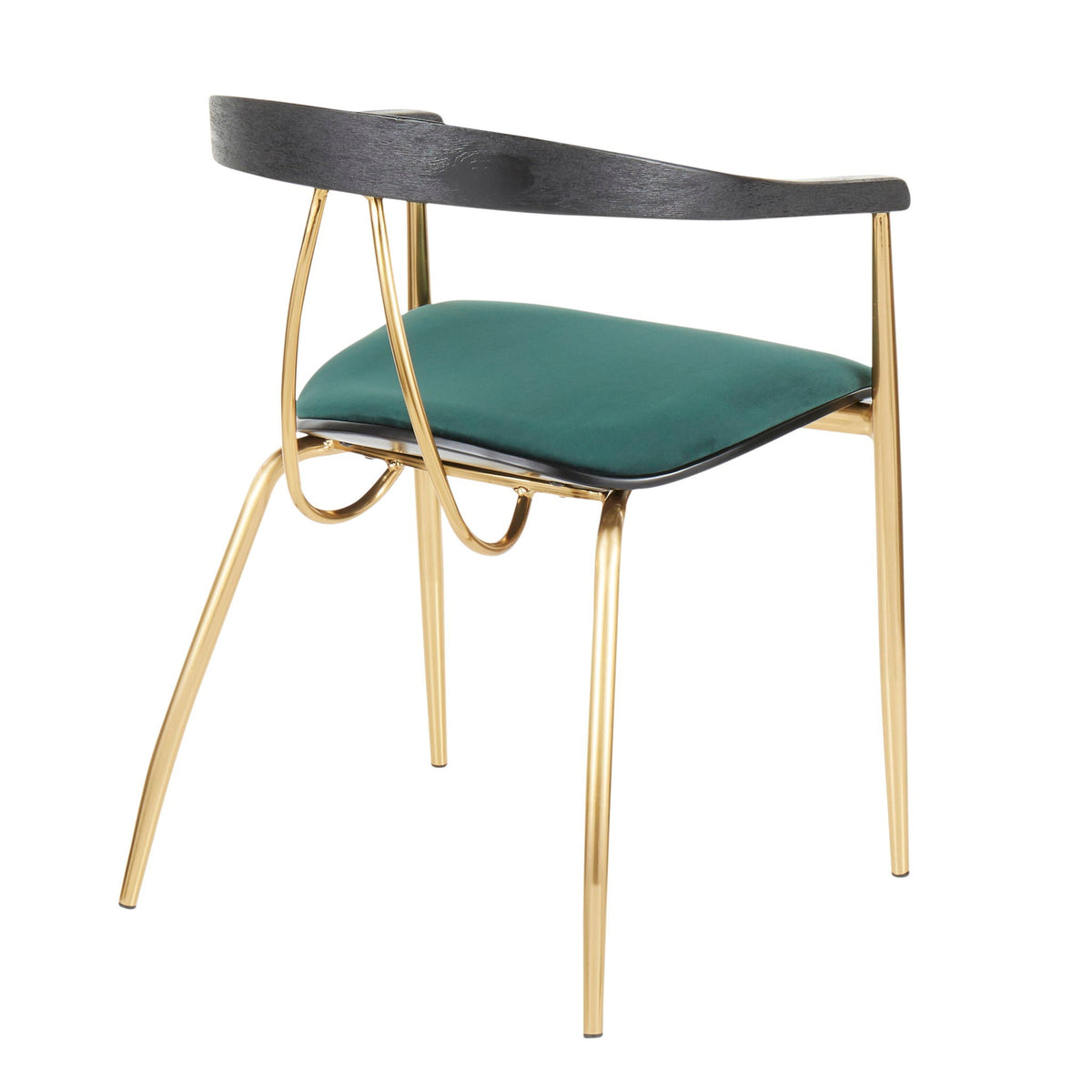 Vanessa Contemporary Chair Set 2 velvet chairs with black back and green seat on gold legs on Tampa Home & Garden Store