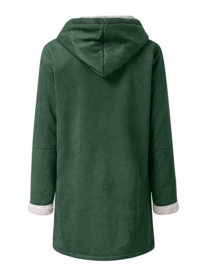 Full Size Pocketed Hooded Jacket back view in green with gray cuff lining Stevvex on Tampa Home & Garden Store