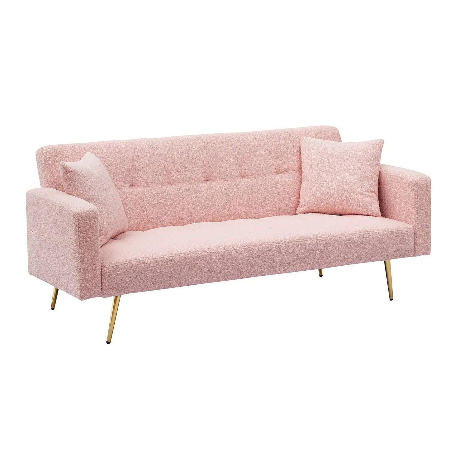 Pink teddy fleece sofa bed futon with tufted back and two pillows, Unique Piece Furniture on Tampa Home & Garden Store