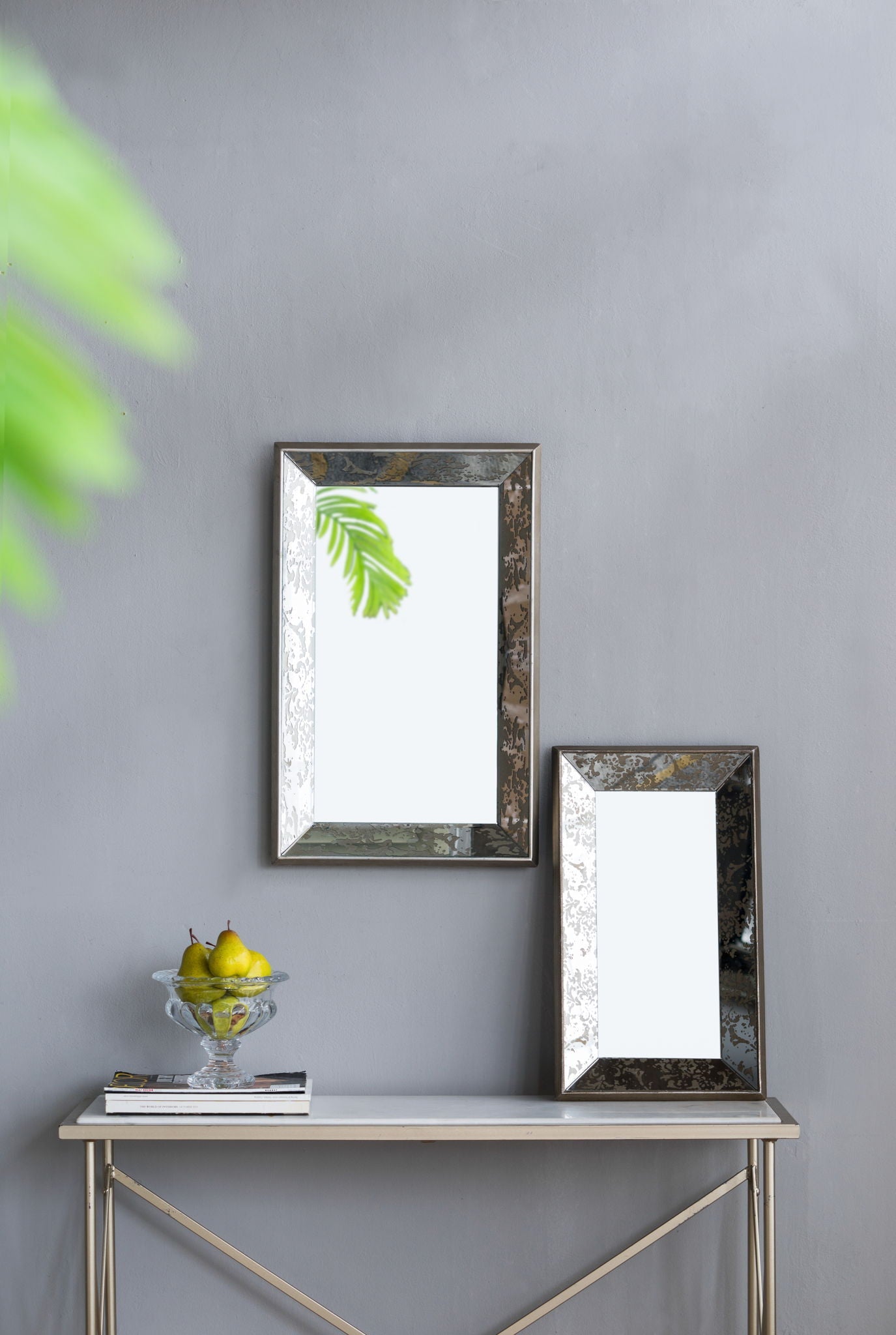 Antique Rectangle Mirror with Floral Accents silver hammered metal frame pair by HouseOfZazla on Tampa Home & Garden Store