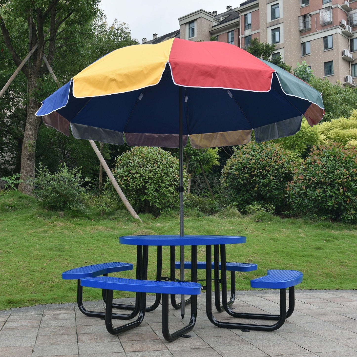 Round Outdoor Steel Picnic Table with Pole