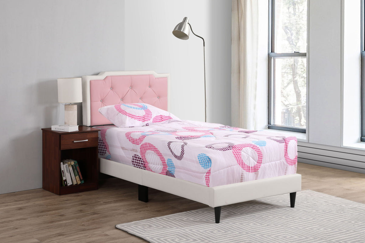 Button Tufted Bed Charming For Cozy Spaces by HouseOfZazla; pink tufted headboard, white frame on Tampa Home & Garden Store
