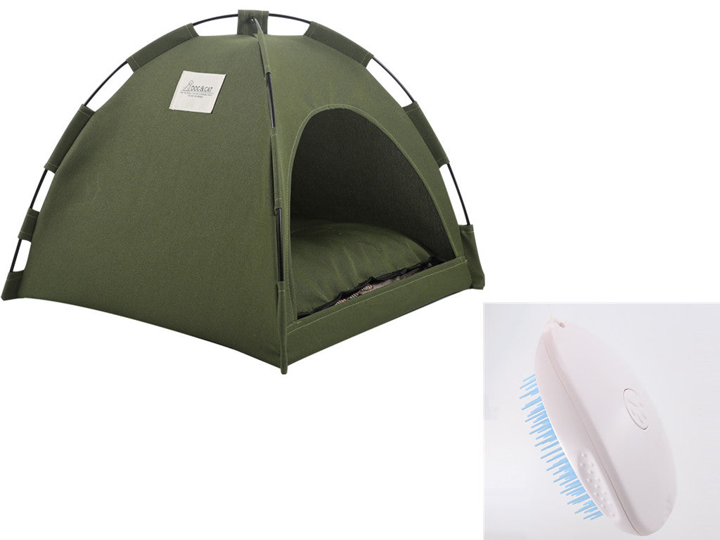Green cat tent bed with cushion inside pet kennel style shelter with doorway Sell My Stuff on Tampa Home & Garden Store
