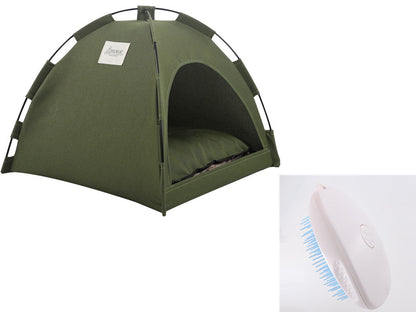 Green cat tent bed with cushion inside pet kennel style shelter with doorway Sell My Stuff on Tampa Home & Garden Store