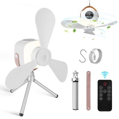 GemGear Rechargeable tent ceiling fan with LED light and remote, white with rose-gold accents on Tampa Home & Garden Store
