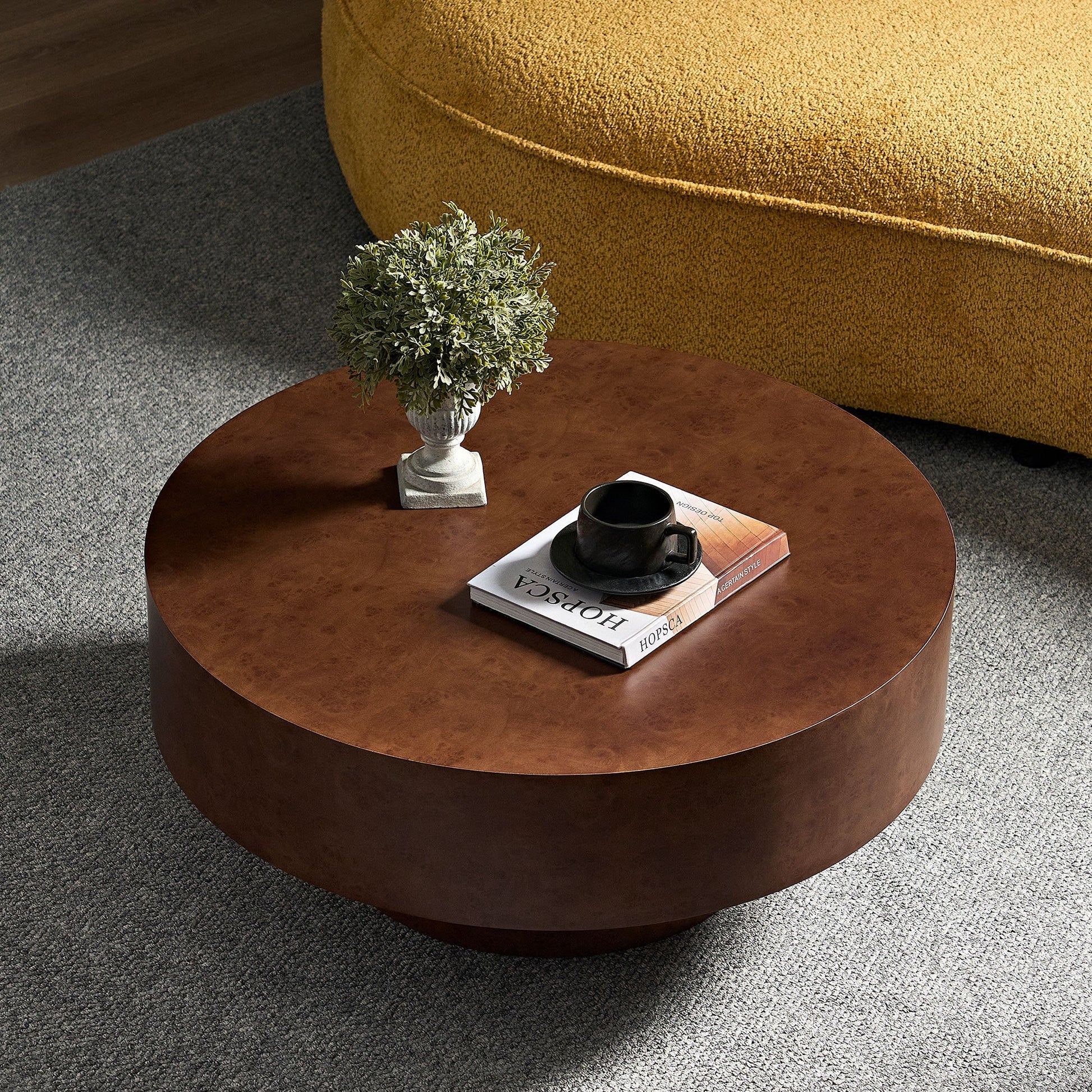 31.49in faux burl wood round coffee table with sturdy pedestal by HouseOfZazla on Tampa Home & Garden Store