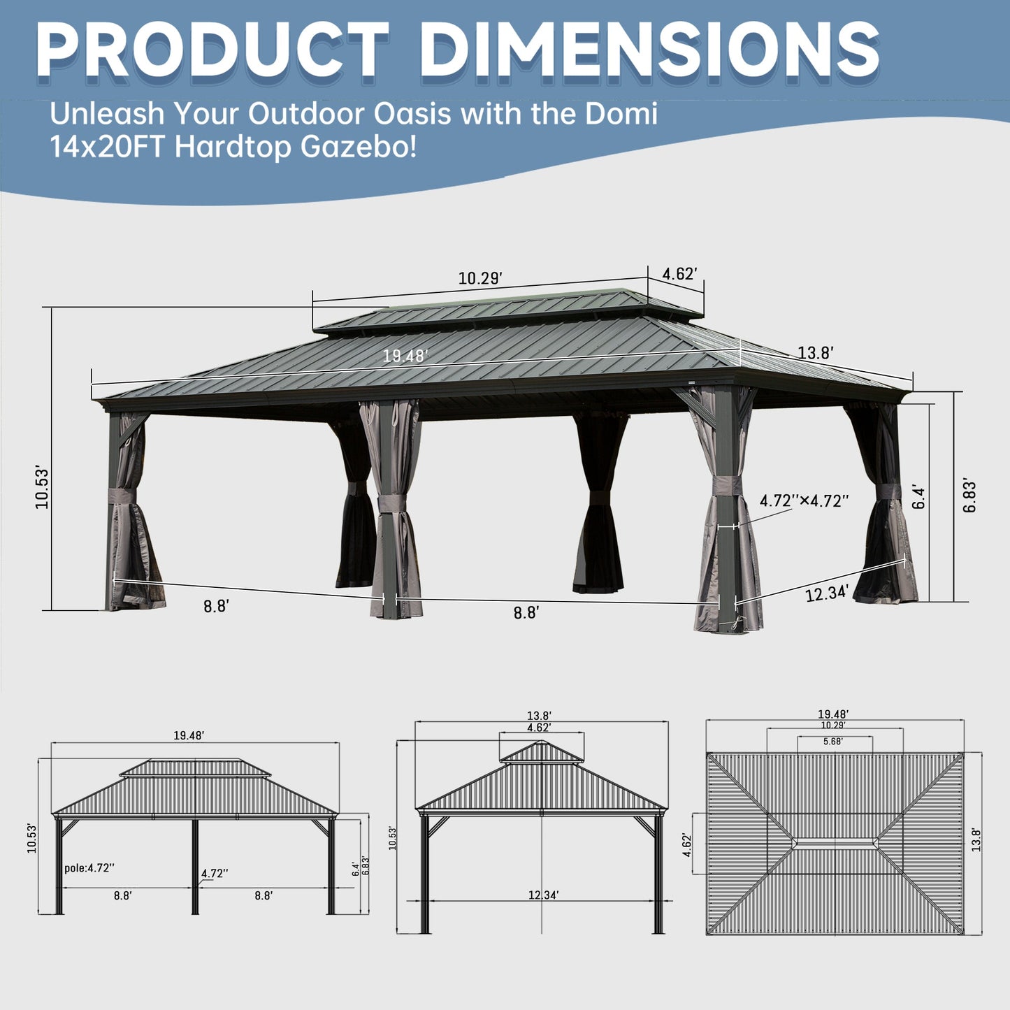 14 By 20 Hardtop Gazebo and Metal Canopy