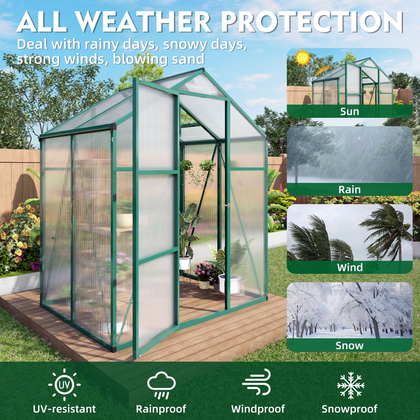 Strong Polycarbonate Walk In Greenhouse and Porch