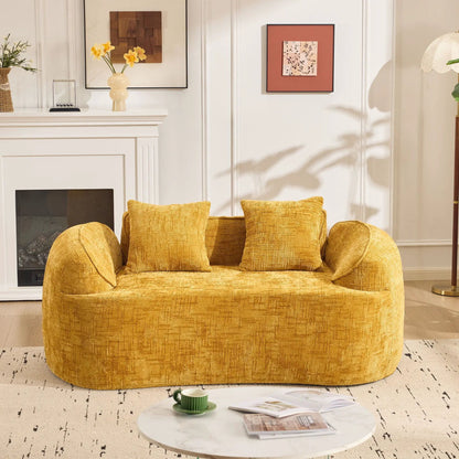 Curved 2 Person Sofa with Armrests and Pillows