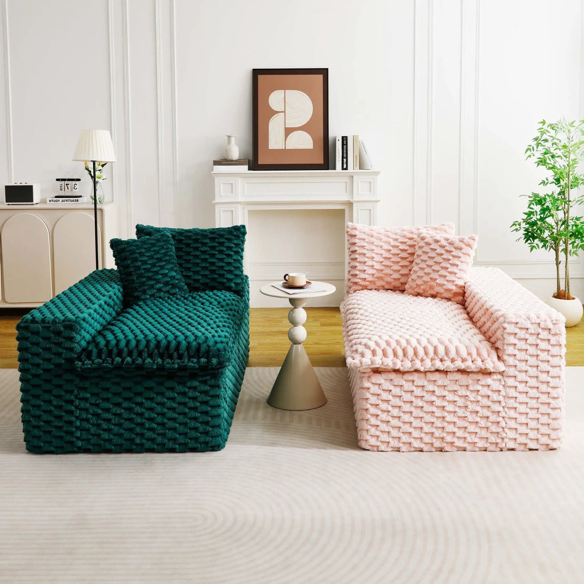 Luxury Multifunctional Sofa For Living Room two knitted stationary sofas in green and pink on Tampa Home & Garden Store