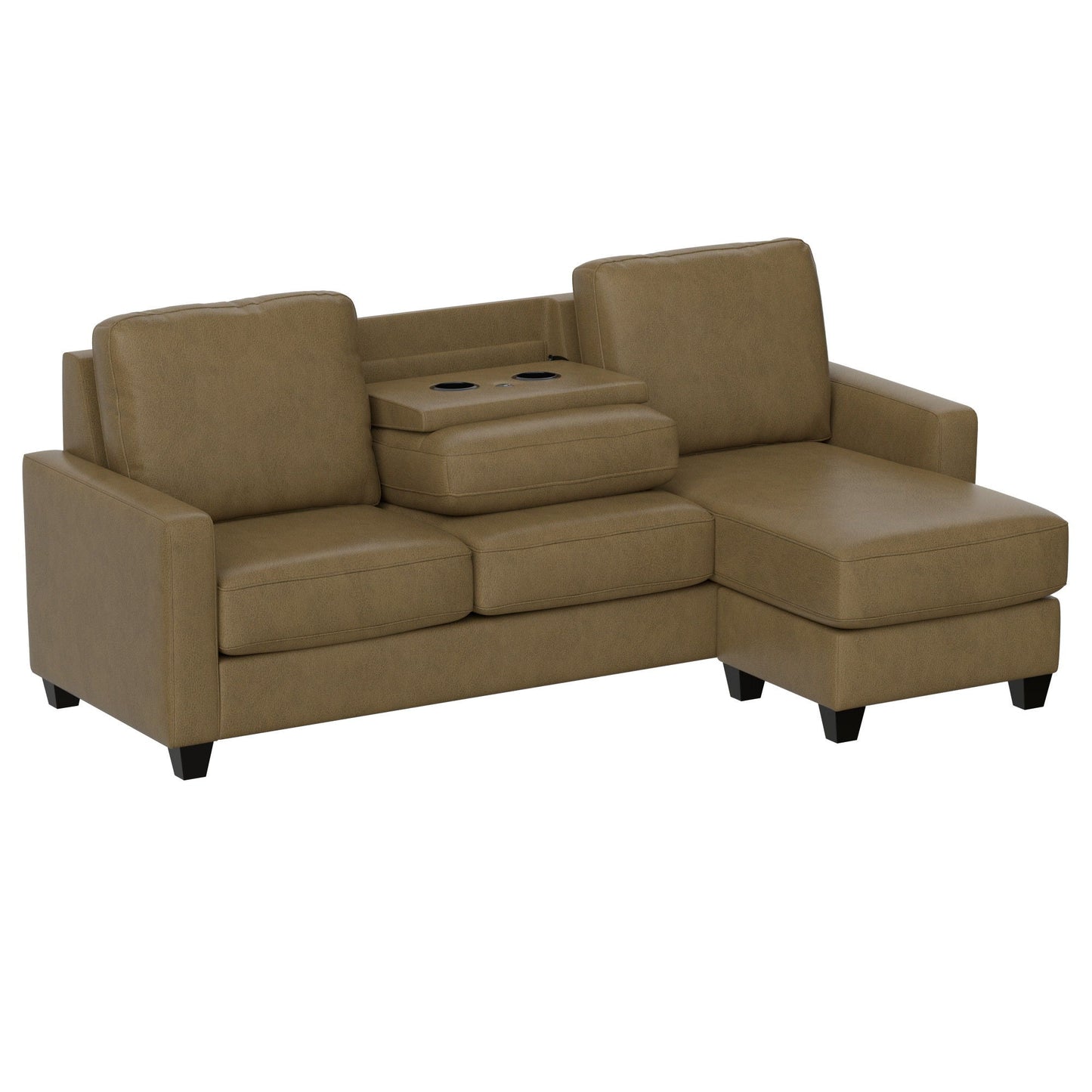 Brown Sofa And Chaise With Usb Charging Console