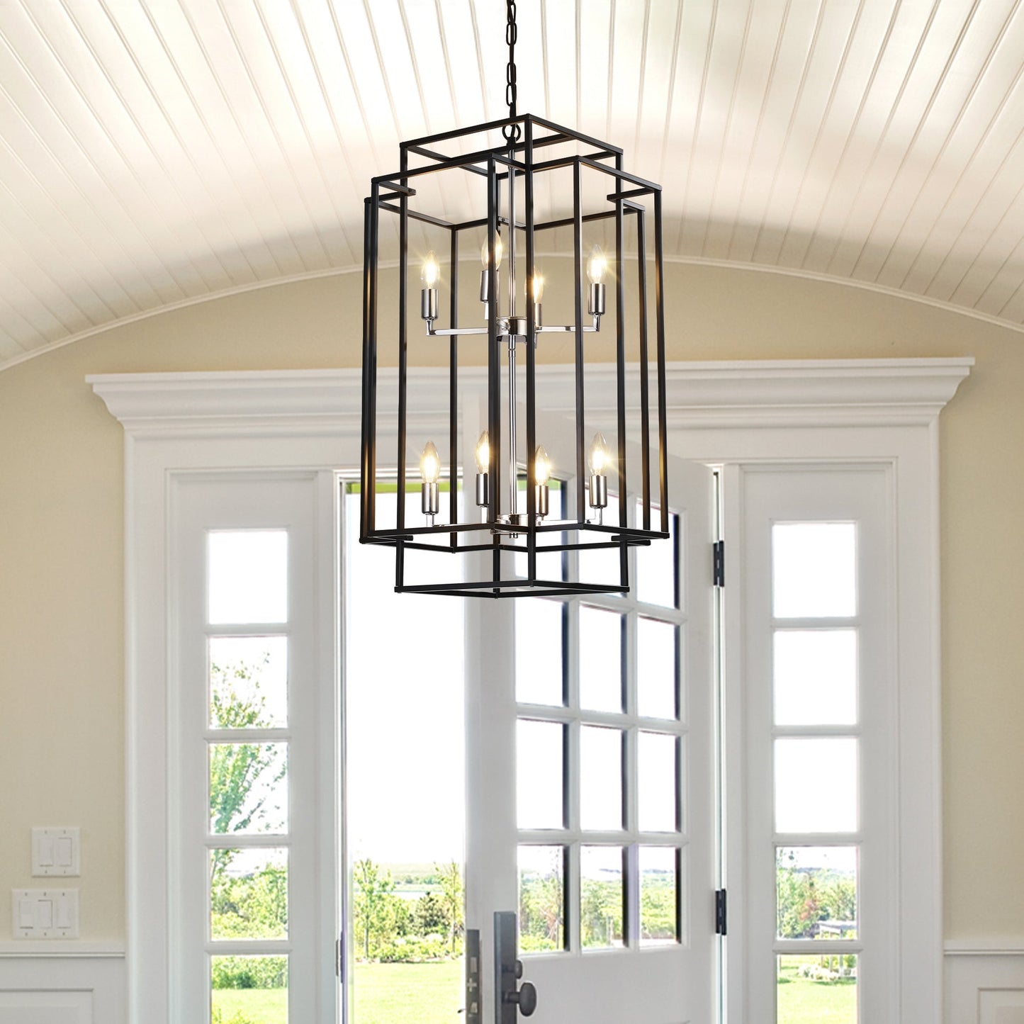Chandelier 18' Modern 8-Light Black & Chrome Geometric Pendant by HouseOfZazla on Tampa Home & Garden Store