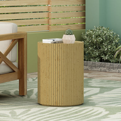 Cylindrical outdoor side table antique brown MGO by HouseOfZazla with ribbed texture cactus top on Tampa Home & Garden Store