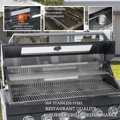 110-Inch Steel Gas Outdoor Grill with 6-burners and rear infrared rotisserie HouseOfZazla on Tampa Home & Garden Store