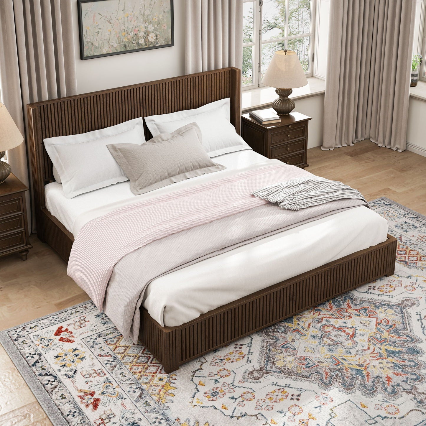 Modern Platform Bed Frame with Tall Headboard