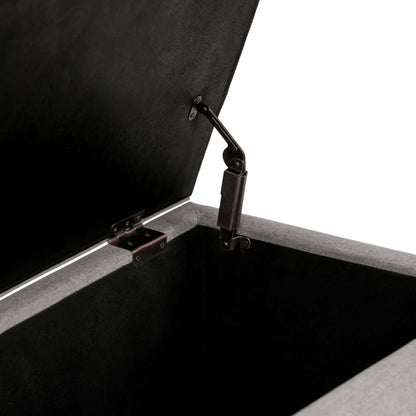Avalon multifunctional storage ottoman bench lid in black fabric with metal hinge hardware on Tampa Home & Garden Store