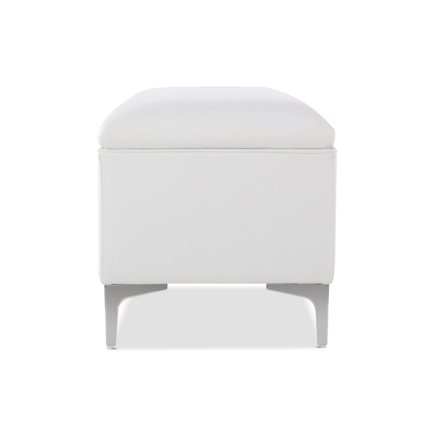 Madelyn Modern Storage Bench in bright white fabric with silver metal legs by HouseOfZazla on Tampa Home & Garden Store