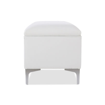 Madelyn Modern Storage Bench in bright white fabric with silver metal legs by HouseOfZazla on Tampa Home & Garden Store