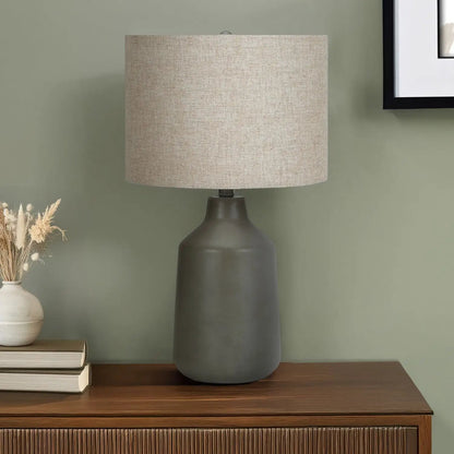 Concrete Table Lamp with Fabric Drum Shade