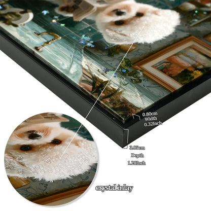 Framed Puppy Wall Art in Indigo and White