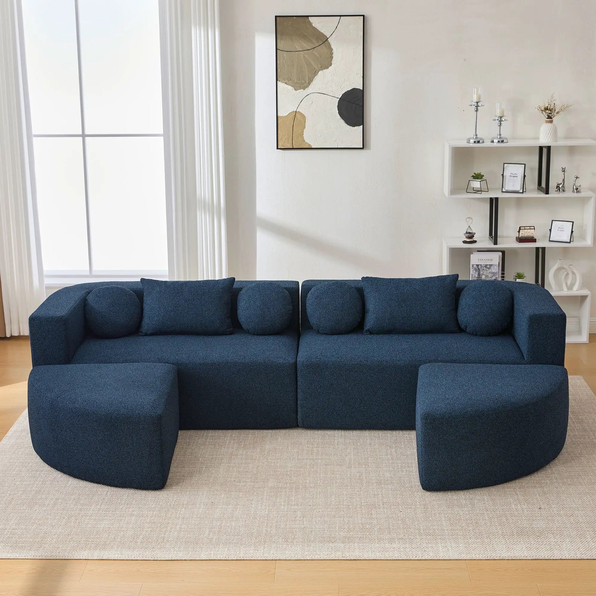 Boneless couch modular sectional sofa blue with deep seating and curved design Unique Piece on Tampa Home & Garden Store