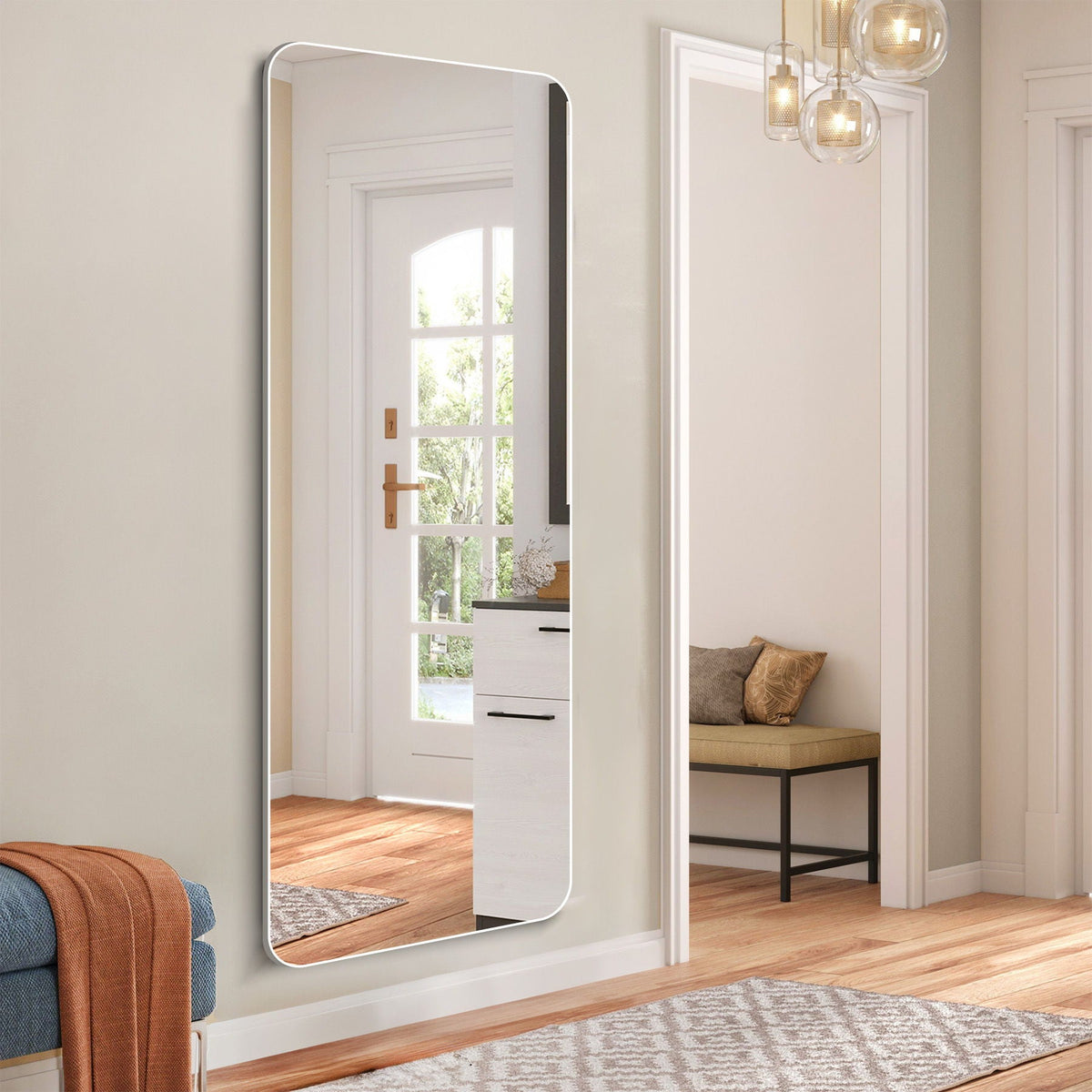 Full Body Round Corner Mirror by HouseOfZazla, tall wall mirror with rounded corners and LED glow on Tampa Home & Garden Store